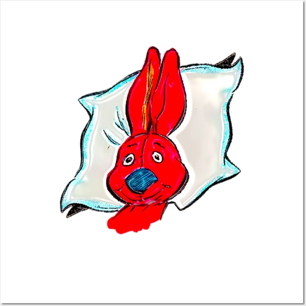 Red rabbit sleeping on the pillow Wall Art by Marccelus